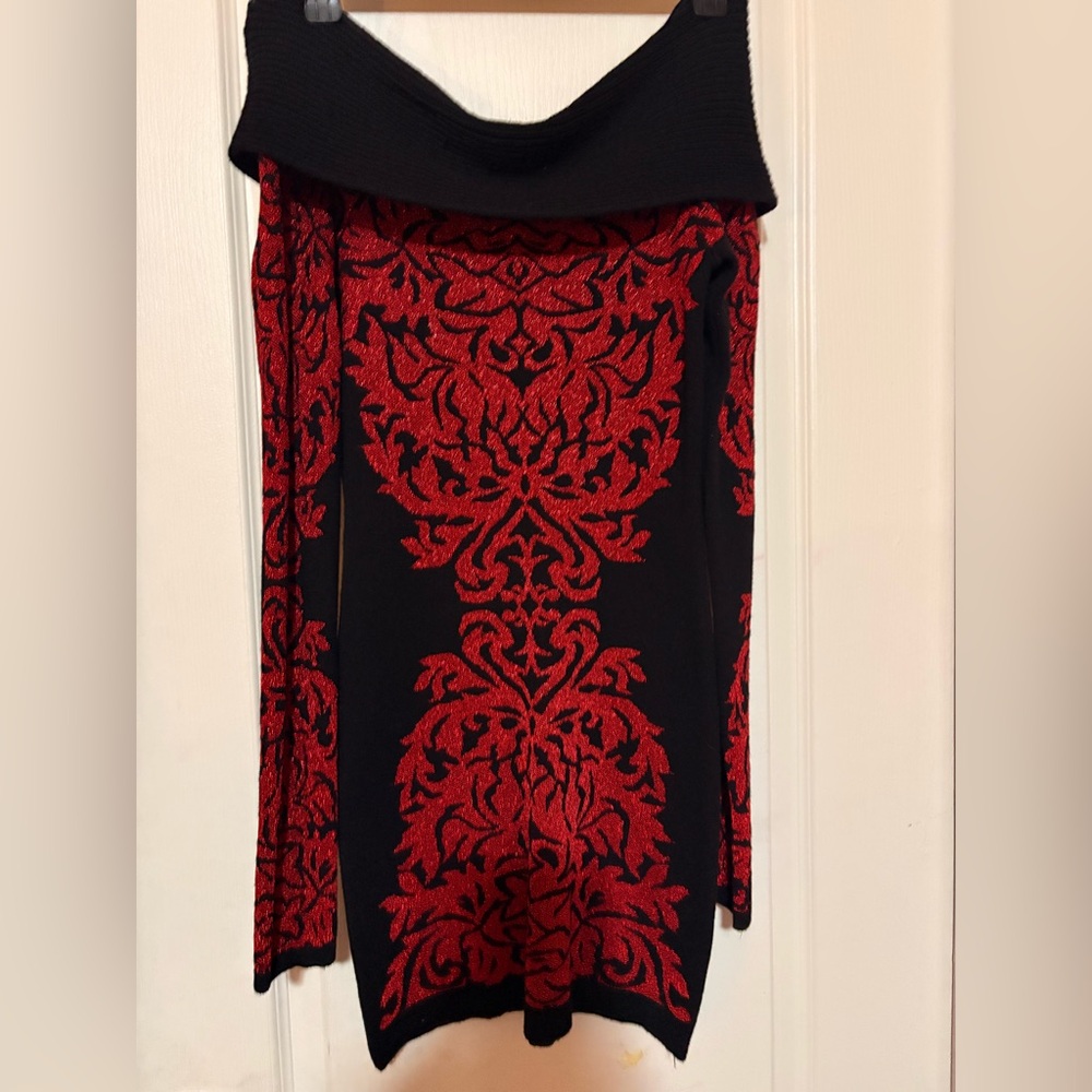 INC International Concepts Red and Black Knit Dress